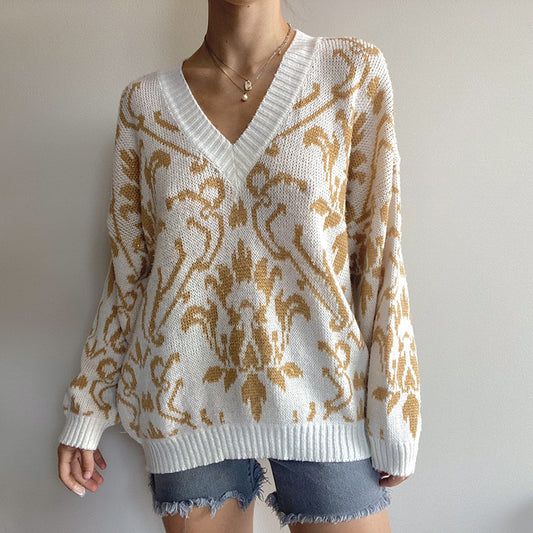 Ivy - Suéter Casual de Punto Mezcla de Lana Manga Larga Cuello en V Primavera Otoño para mujer