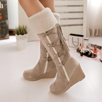 LIDIA – Botas cowboy casual de ante hasta la rodilla con tacón para mujer