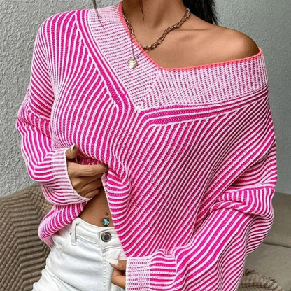 ELENA - Jersey de punto a rayas con hombros descubiertos para mujer