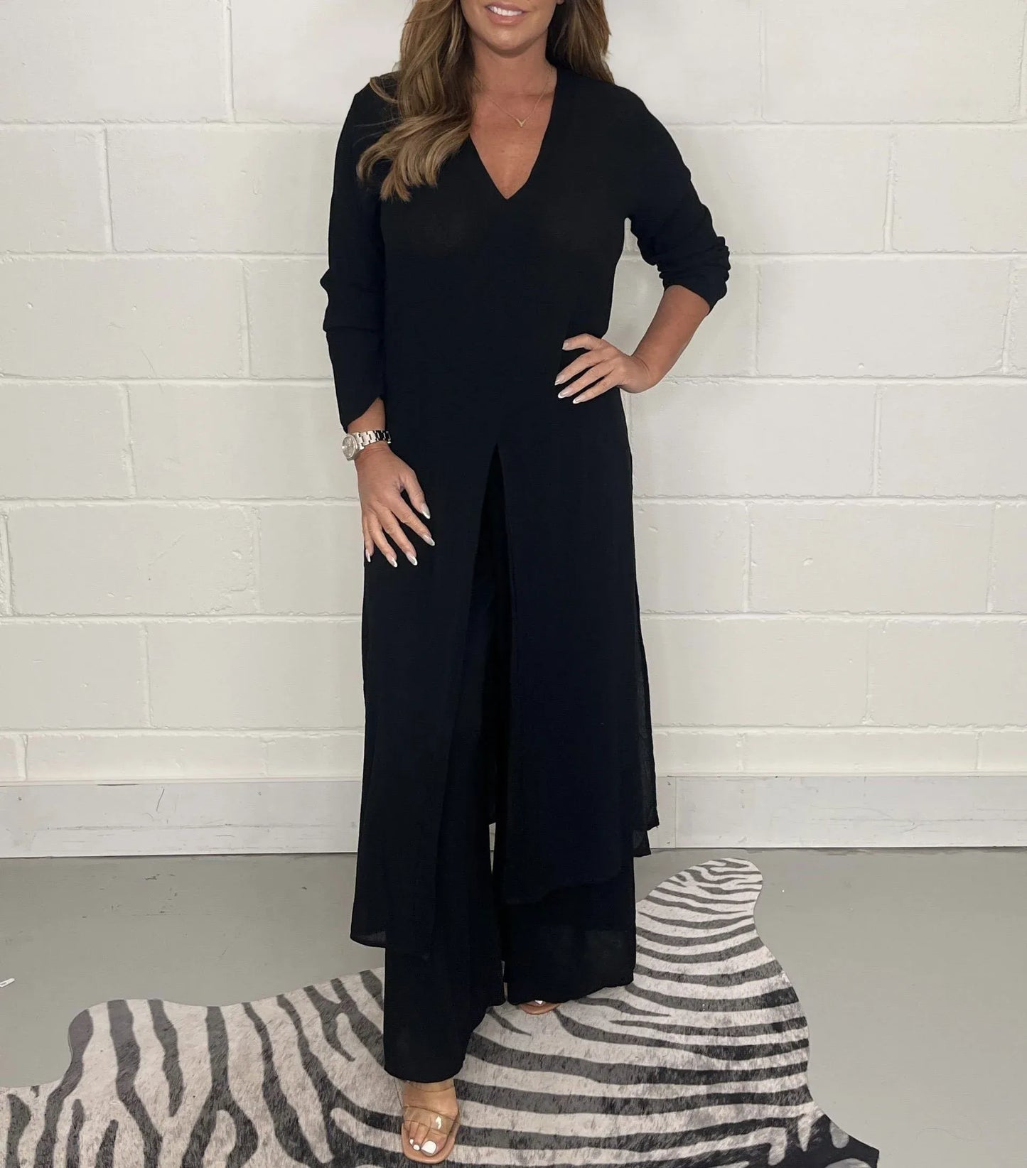 MIRCEA - Conjunto de punto pantalón y blusón cómodo para mujer