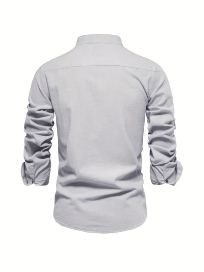 Camisa slim fit de hombre con cuello mao y manga larga – LÉON
