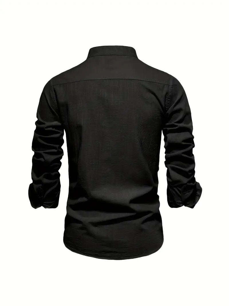 Camisa slim fit de hombre con cuello mao y manga larga – LÉON