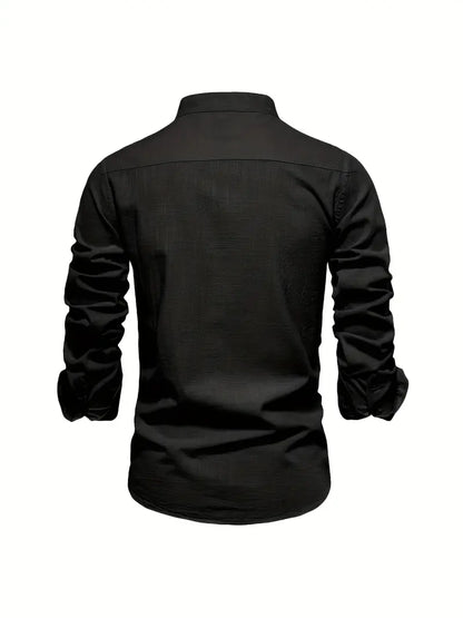 Camisa slim fit de hombre con cuello mao y manga larga – LÉON