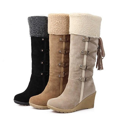 LIDIA – Botas cowboy casual de ante hasta la rodilla con tacón para mujer