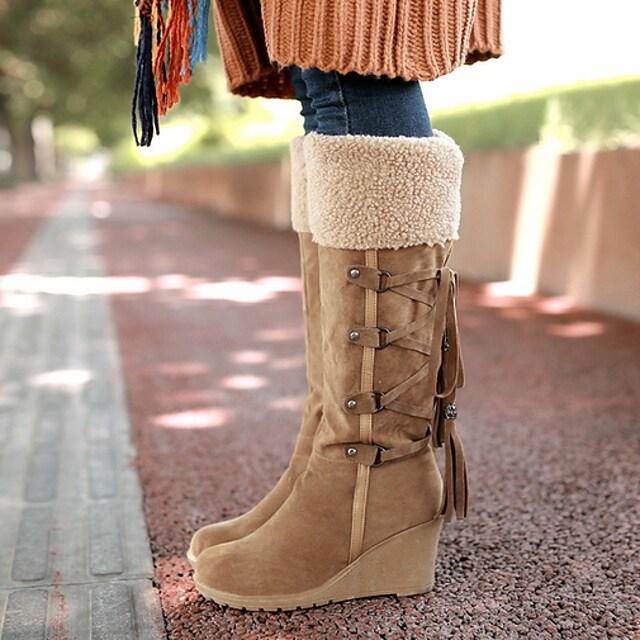 LIDIA – Botas cowboy casual de ante hasta la rodilla con tacón para mujer