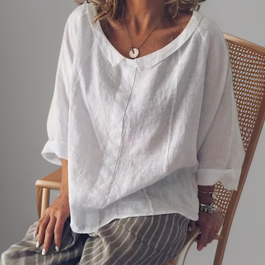 Blusa holgada de manga larga con escote en V – THALINYA