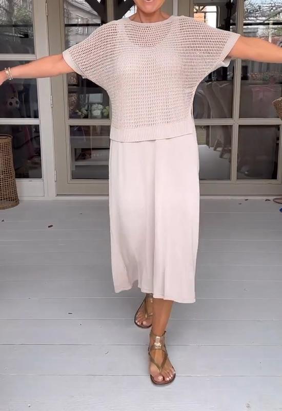 Conjunto de vestido y blusa calada de estilo casual – ADRIELLE