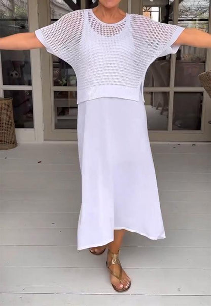 Conjunto de vestido y blusa calada de estilo casual – ADRIELLE