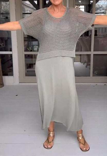 Conjunto de vestido y blusa calada de estilo casual – ADRIELLE