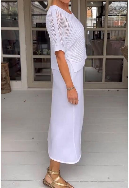 Conjunto de vestido y blusa calada de estilo casual – ADRIELLE