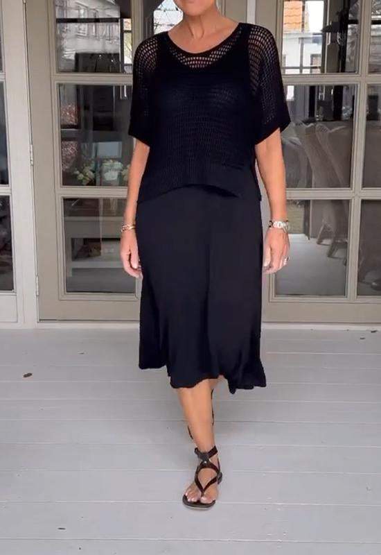 Conjunto de vestido y blusa calada de estilo casual – ADRIELLE