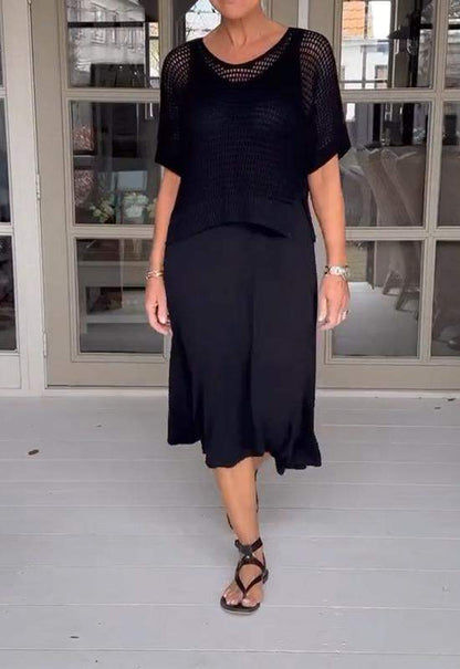 Conjunto de vestido y blusa calada de estilo casual – ADRIELLE