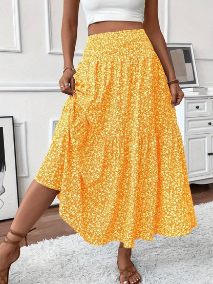 Falda larga boho con estampado floral y vuelo ligero – LIVARA