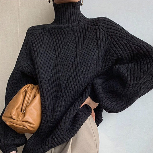 ROMINA - Suéter de cuello alto elegante en negro para mujeres