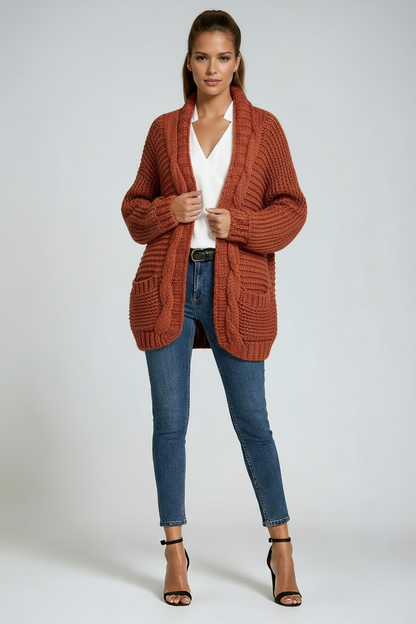 Chaqueta larga de punto para mujer con bolsillos – ELIARA