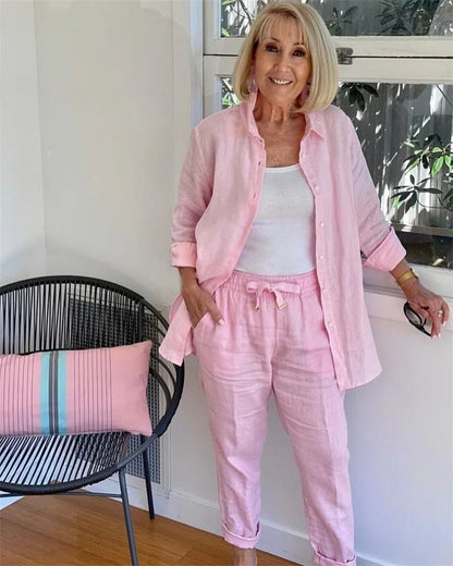 Conjunto de verano de lino para mujer: top y pantalón corto – SANTINA