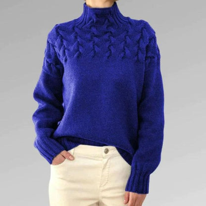 BABETTE - Suéter de punto acogedor con cuello alto y diseño de trenzas gruesas para mujeres