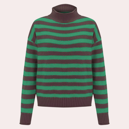 Jersey oversize de rayas con cuello alto y tejido suave – AURELLE