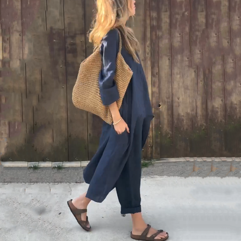 Conjunto de verano de dos piezas con top sin mangas y pantalón fluido – JUNA