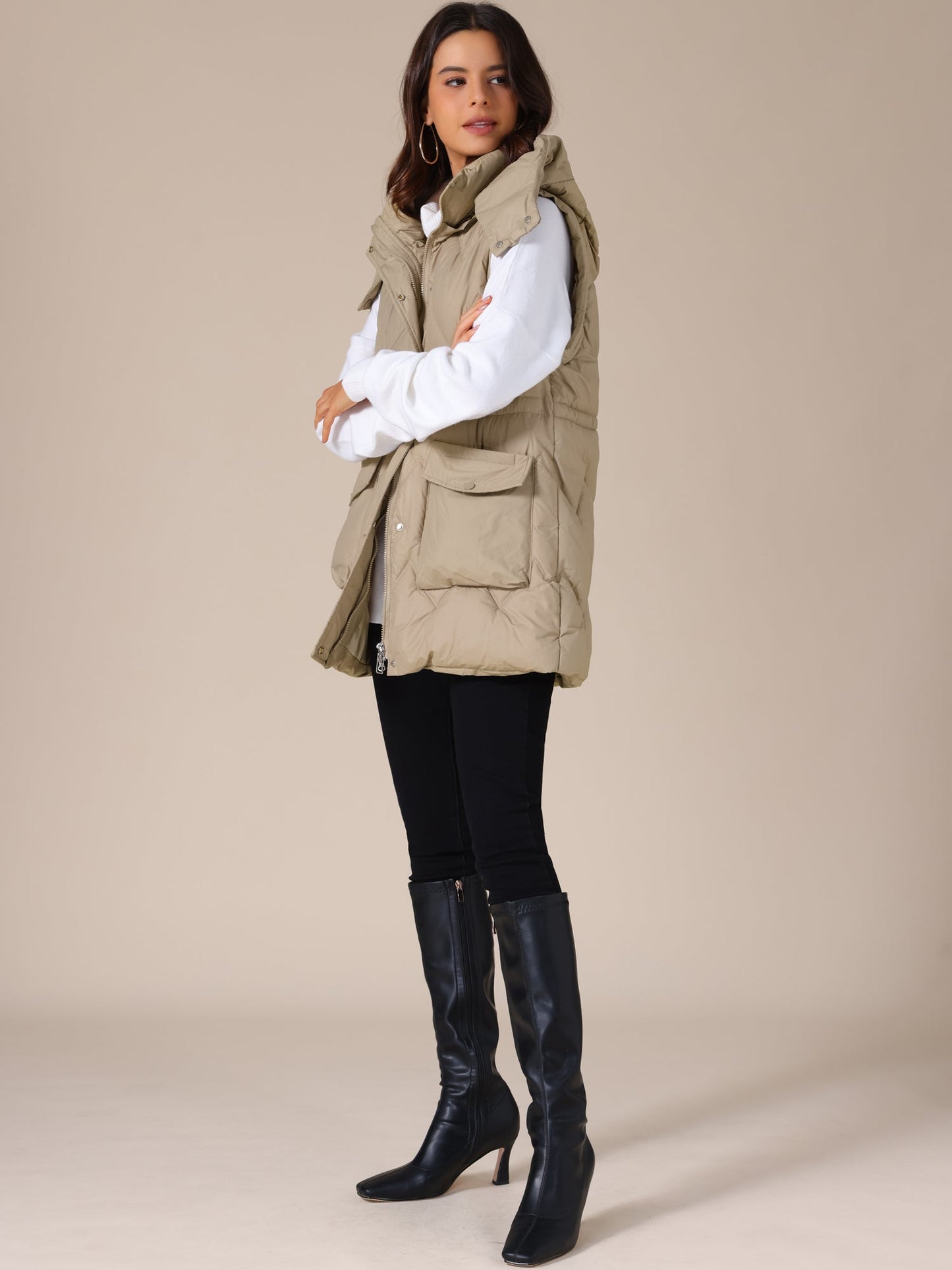 KALMORA – Chaleco largo acolchado para mujer con capucha