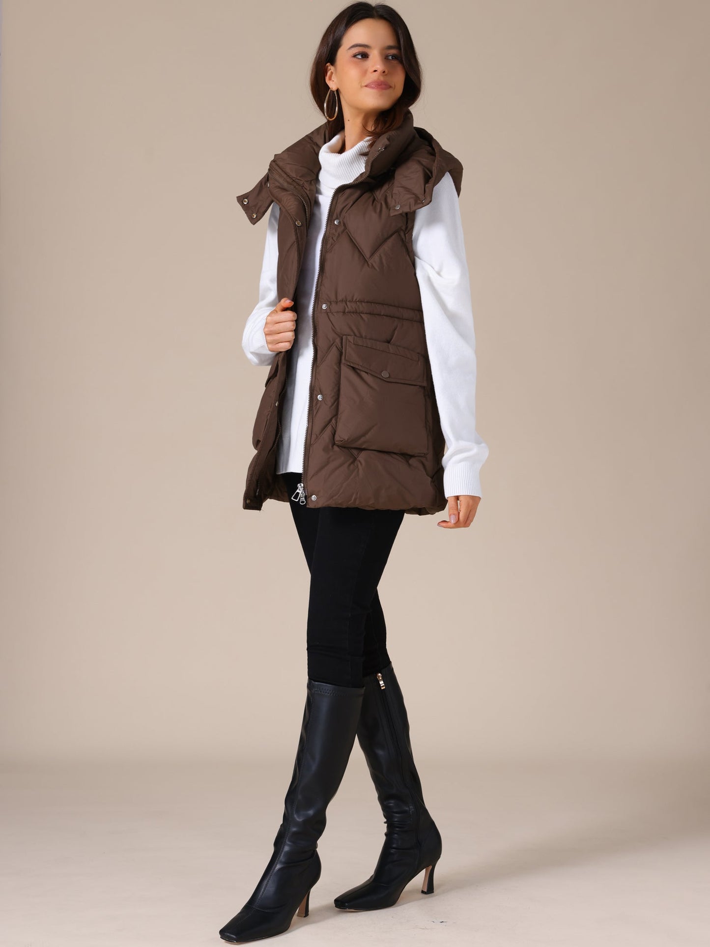 KALMORA – Chaleco largo acolchado para mujer con capucha