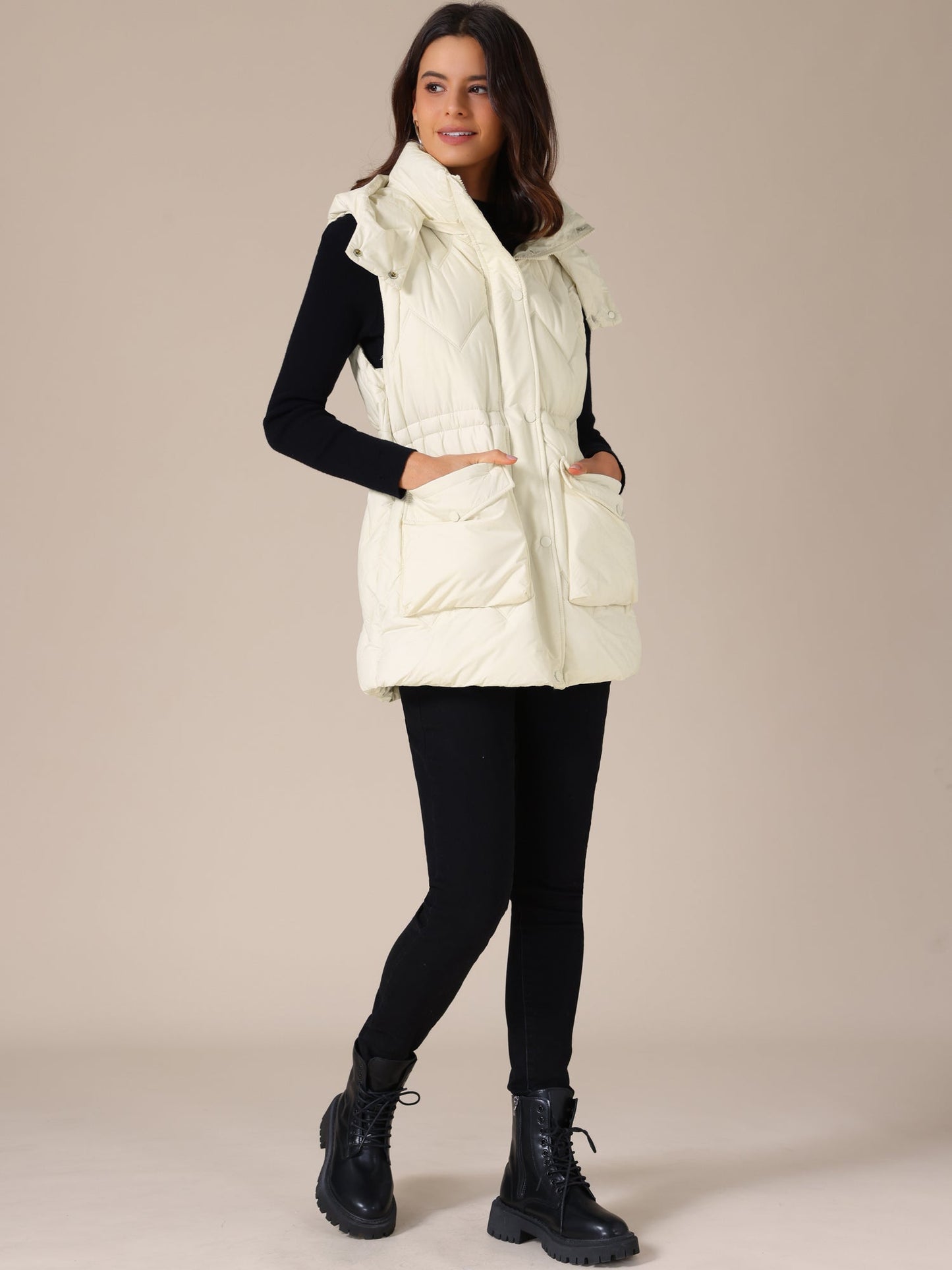 KALMORA – Chaleco largo acolchado para mujer con capucha