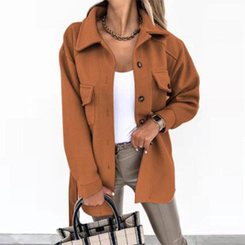 INEKE - Abrigo elegante para mujer con botones y bolsillos delanteros