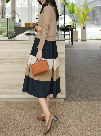 ISLA - Conjunto de suéter de punto y falda para mujer