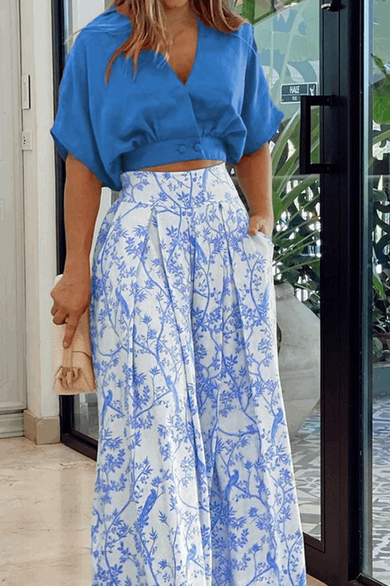 Conjunto tropical estampado de top y pantalón corto – TAHINYA