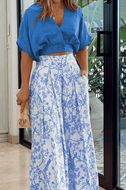 Conjunto tropical estampado de top y pantalón corto – TAHINYA