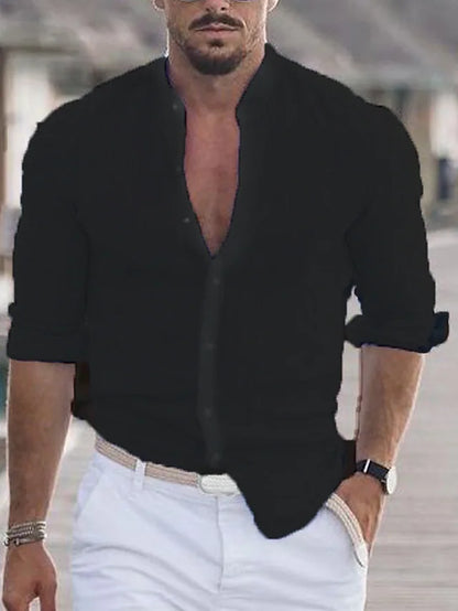 Camisa de hombre con cuello mao y escote con botones – VERMONT MANDARIN